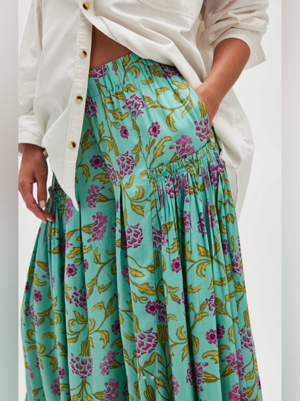 NWT Free People S So Charming Wide Leg Pants in Sea Glass Combo Green New $148 - Picture 3 of 6